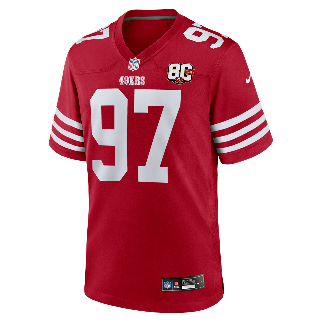 San Francisco 49ers Nick Bosa Nike Scarlet 80th Anniversary Game Jersey product image 6, provided for visual reference and