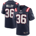 New England Patriots Lawyer Milloy Nike Navy Game Retired Player Jersey product image 1, provided for visual reference and