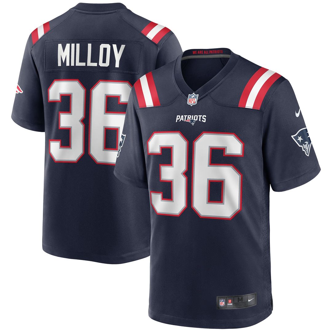 New England Patriots Lawyer Milloy Nike Navy Game Retired Player Jersey product image 1, provided for visual reference and