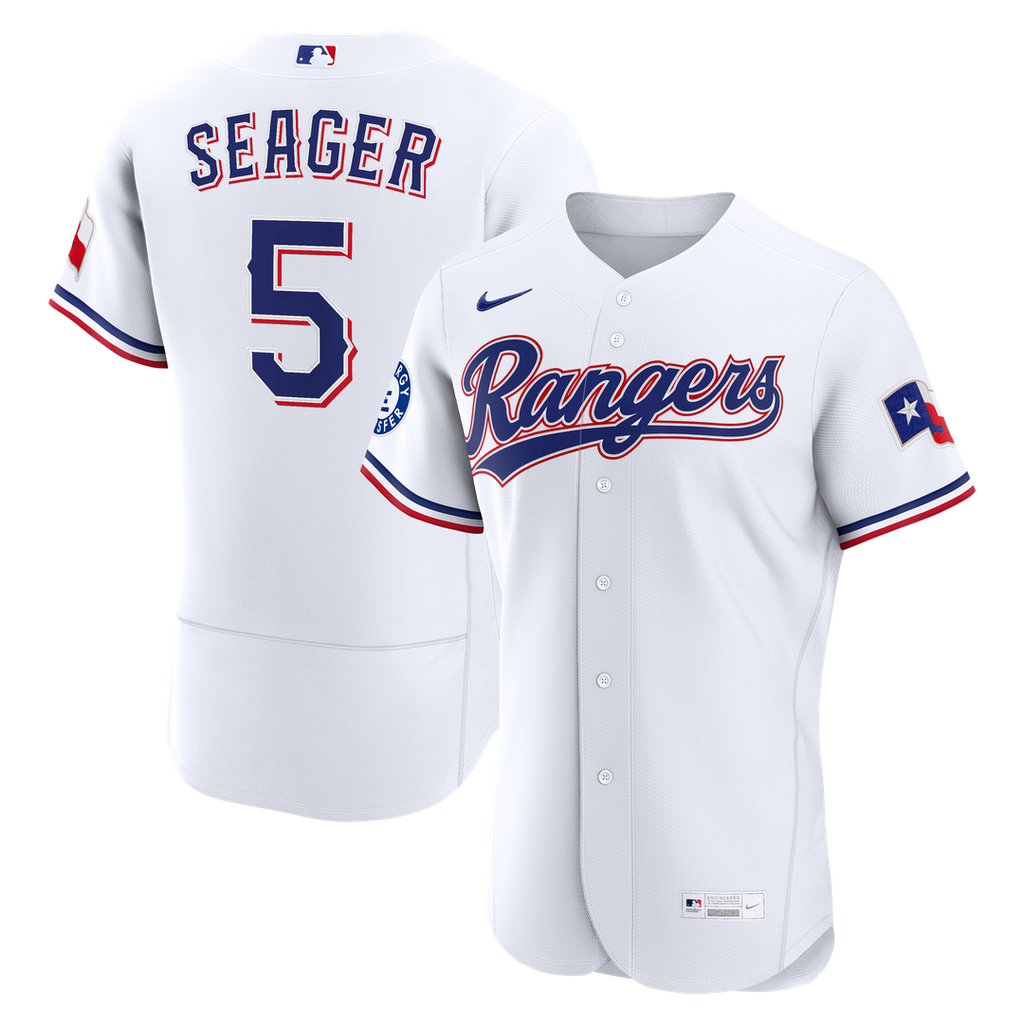Texas Rangers Corey Seager Nike White Home Authentic Sponsor Patch Jersey product image 1, provided for visual reference and