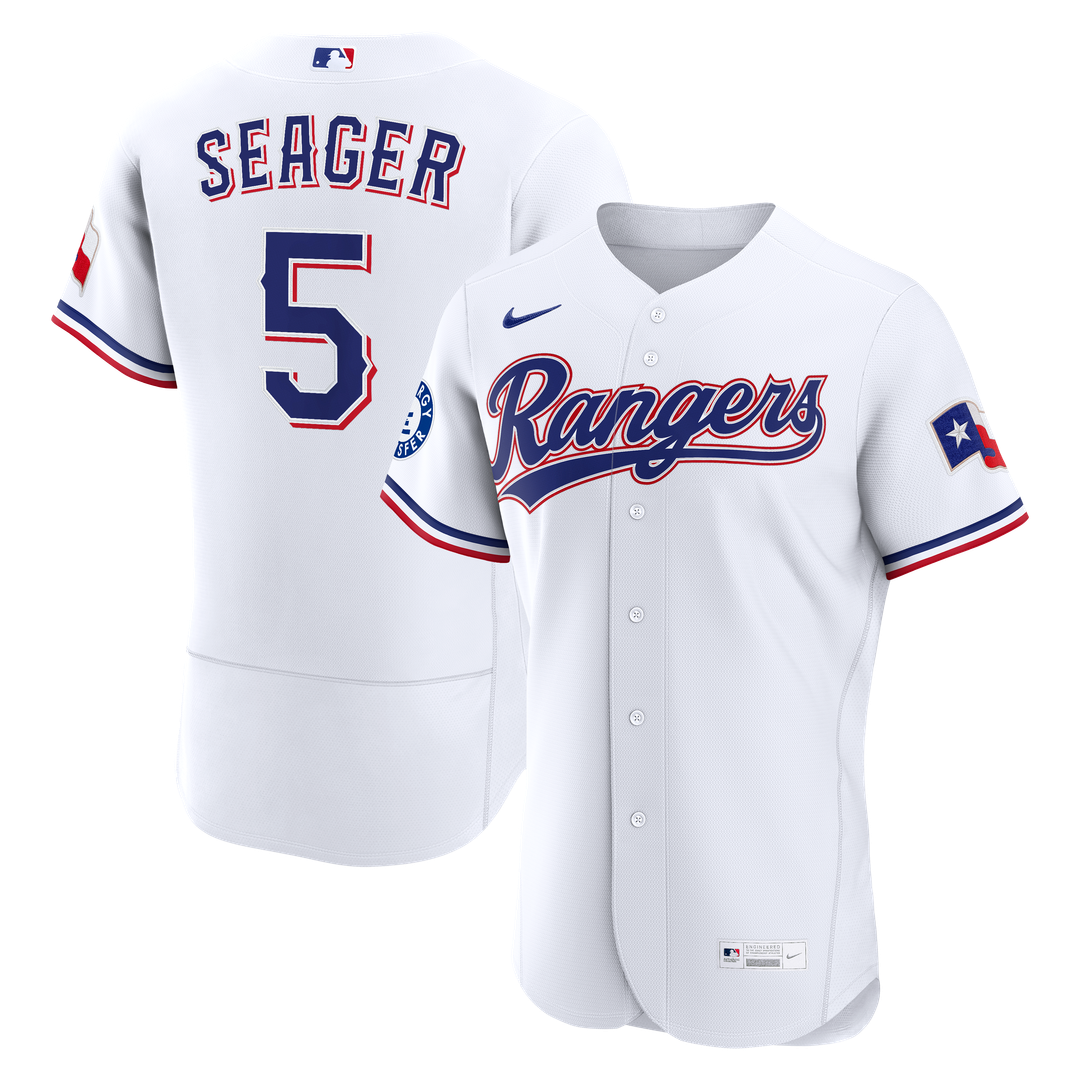 Texas Rangers Corey Seager Nike White Home Authentic Sponsor Patch Jersey product image 1, provided for visual reference and