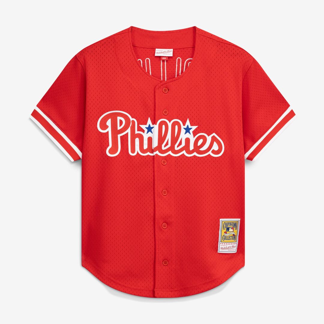 Philadelphia Phillies Jimmy Rollins Mitchell & Ness Red Cooperstown Mesh Batting Practice Button-Up Jersey product image 2,