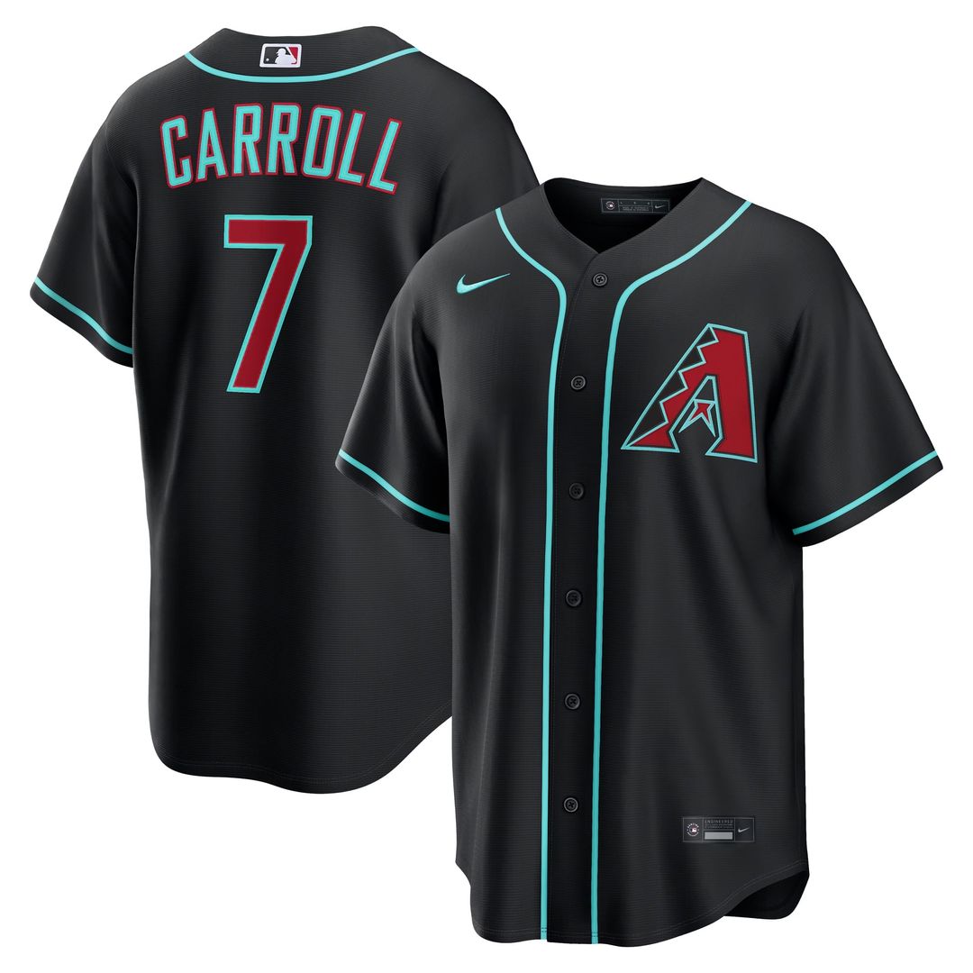 Arizona Diamondbacks Corbin Carroll Nike Black Alternate Replica Jersey product image 1, provided for visual reference and