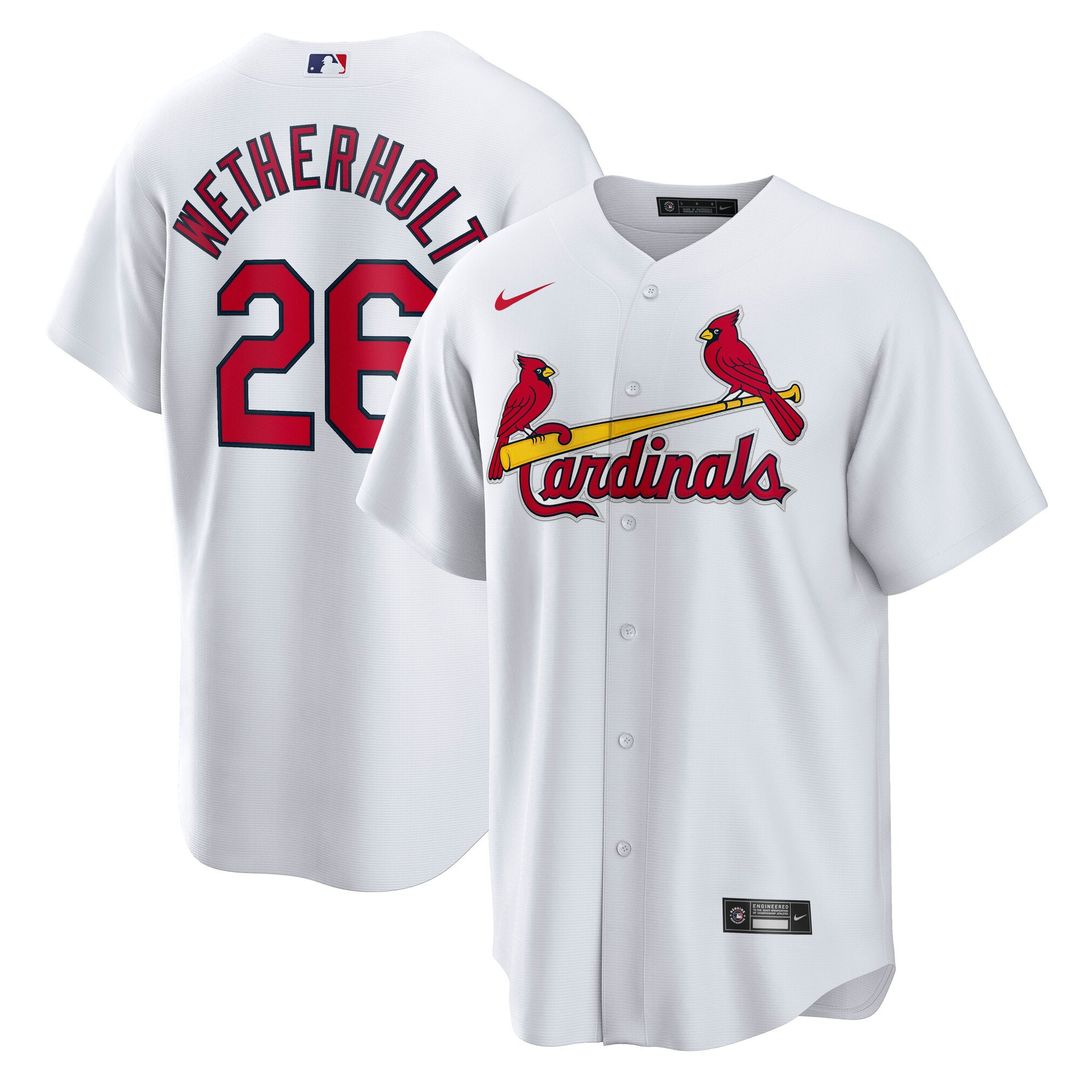 St. Louis Cardinals JJ Wetherholt Nike White Home Replica Player Jersey product image 1, provided for visual reference and