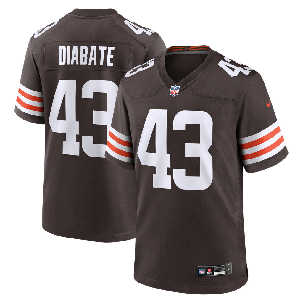 Cleveland Browns Mohamoud Diabate Nike Brown Team Game Jersey product image 1, provided for visual reference and product