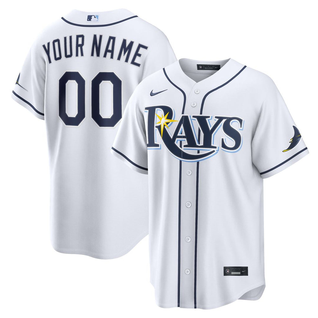 Tampa Bay Rays Nike White Home Stadium Custom Jersey product image 1, provided for visual reference and product detail review