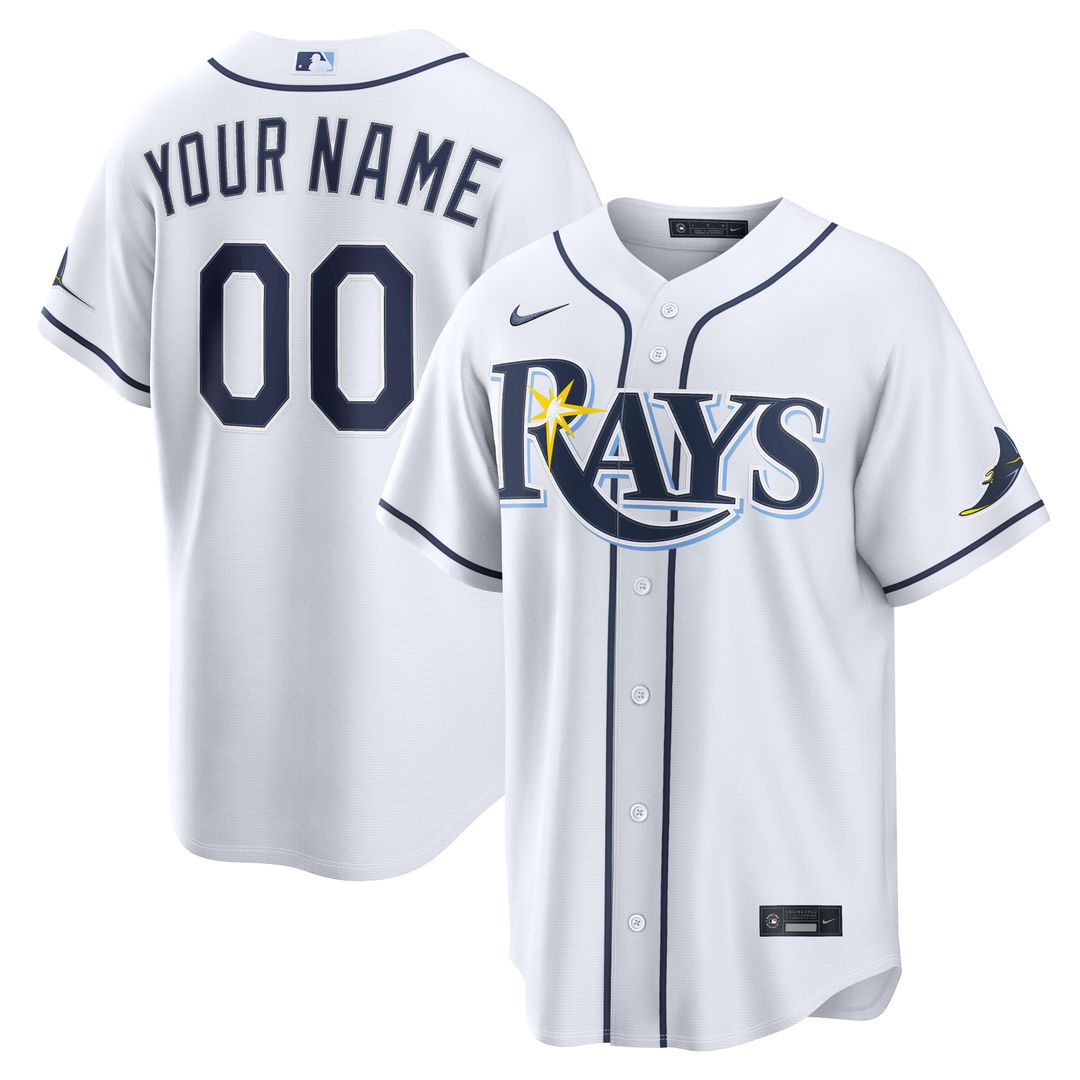Tampa Bay Rays Nike White Home Stadium Custom Jersey product image 1, provided for visual reference and product detail review