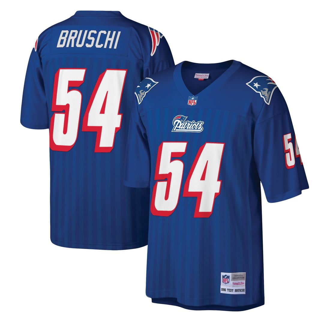 New England Patriots Tedy Bruschi Mitchell & Ness Royal Legacy Replica Jersey product image 1, provided for visual reference