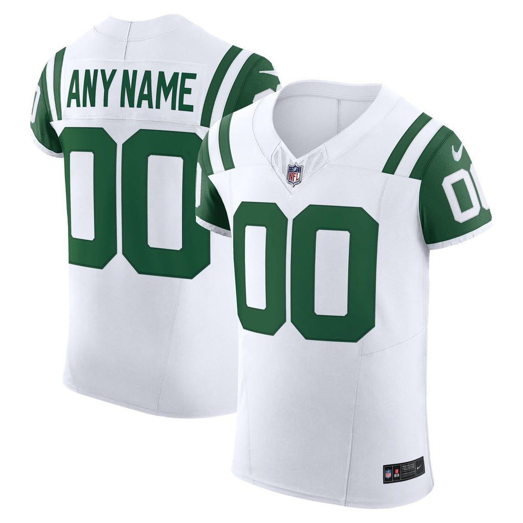 New York Jets Nike White Vapor F.U.S.E. Elite Custom Jersey product image 1, provided for visual reference and product