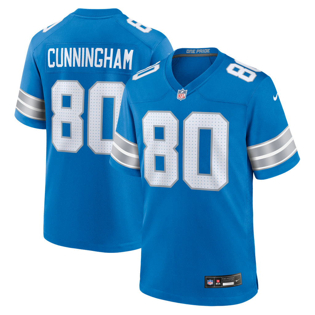 Detroit Lions Malik Cunningham Nike Blue Team Game Jersey product image 1, provided for visual reference and product detail