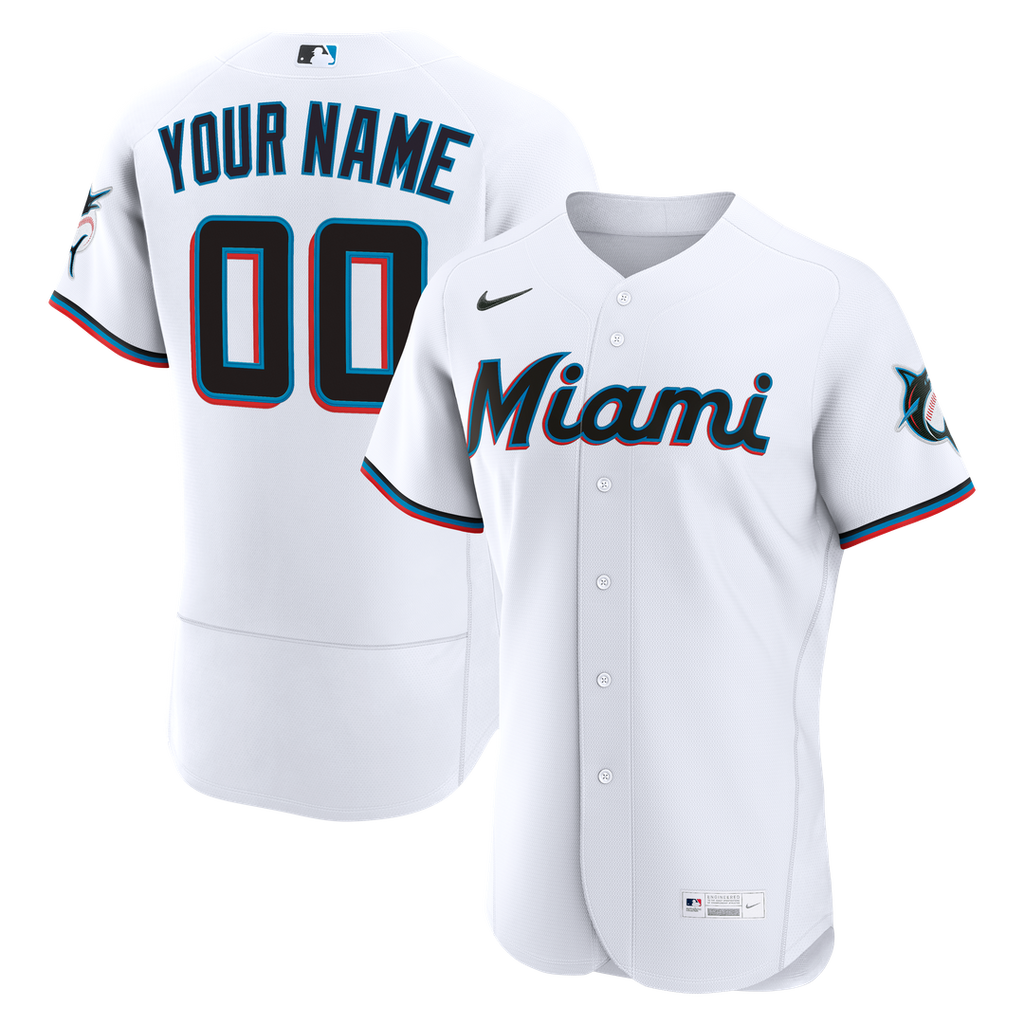Miami Marlins Nike White Home Authentic Custom Jersey product image 1, provided for visual reference and product detail