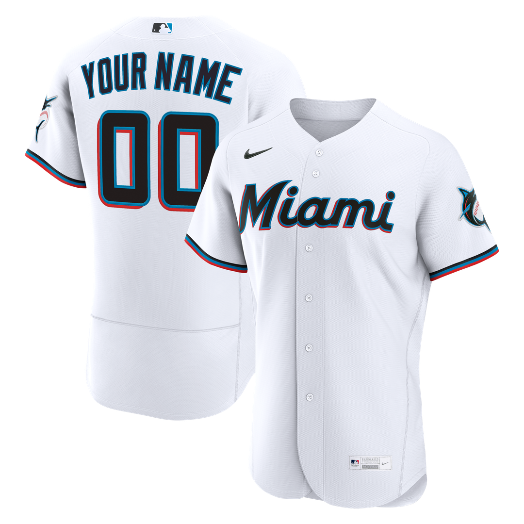 Miami Marlins Nike White Home Authentic Custom Jersey product image 1, provided for visual reference and product detail