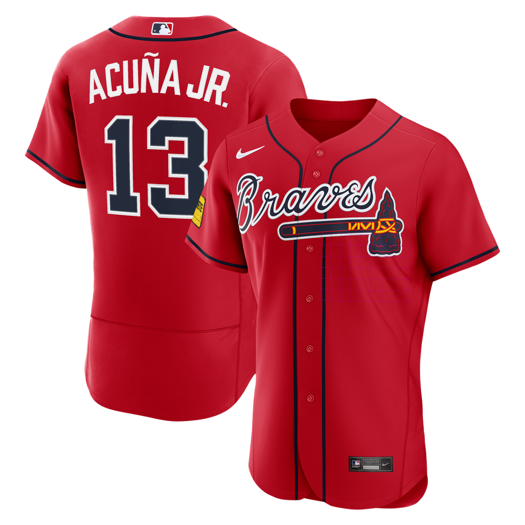 Atlanta Braves Ronald Acuña Jr. Nike Red Alternate Authentic Sponsor Patch Jersey product image 1, provided for visual