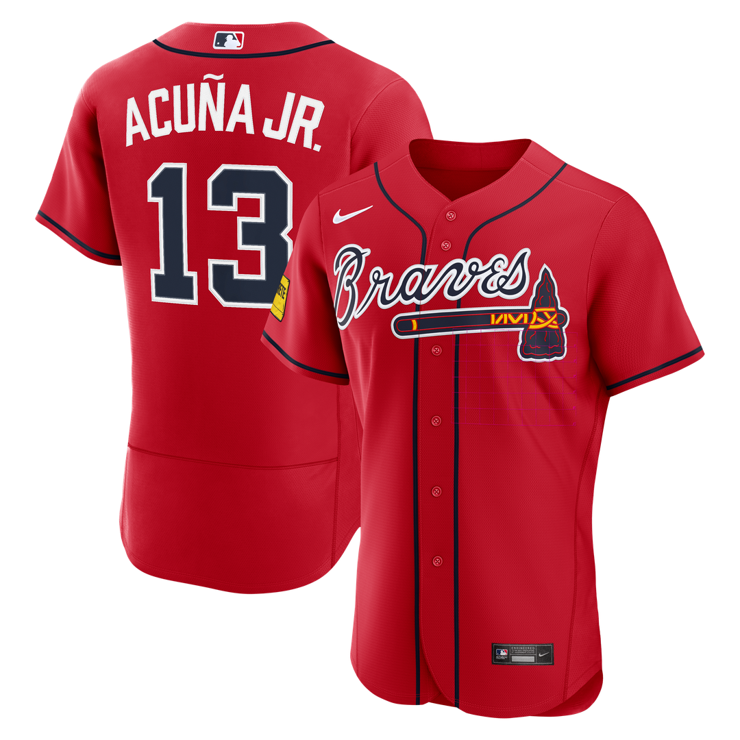 Atlanta Braves Ronald Acuña Jr. Nike Red Alternate Authentic Sponsor Patch Jersey product image 1, provided for visual