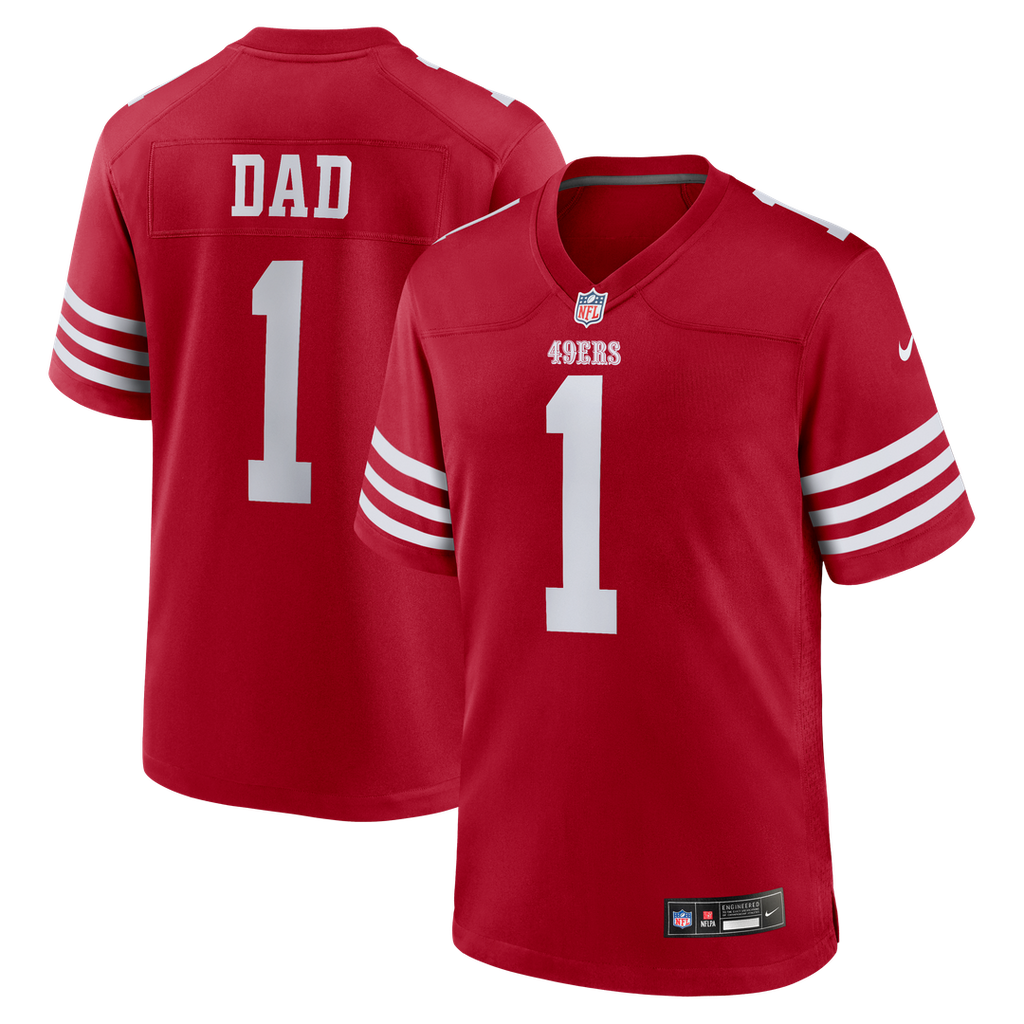 San Francisco 49ers Number 1 Dad Nike Scarlet Game Jersey product image 1, provided for visual reference and product detail