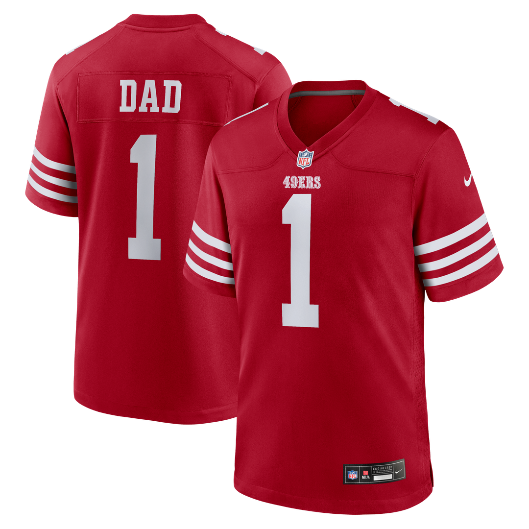 San Francisco 49ers Number 1 Dad Nike Scarlet Game Jersey product image 1, provided for visual reference and product detail
