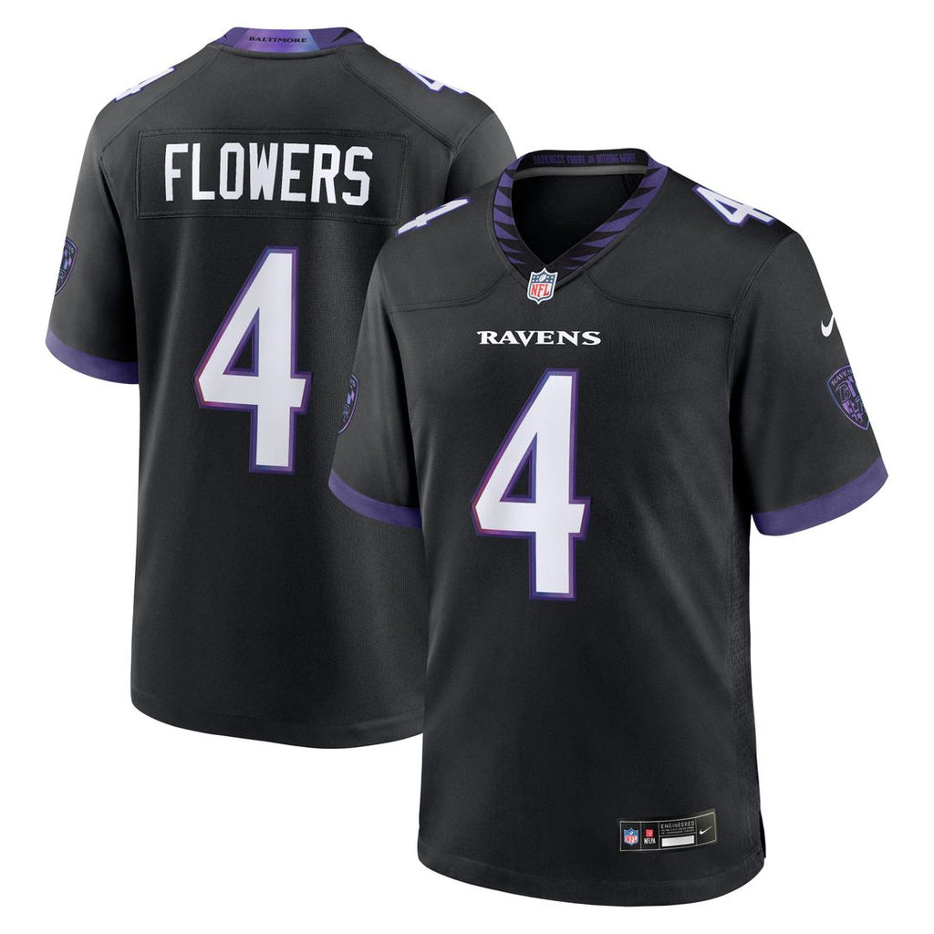 Baltimore Ravens Zay Flowers Nike Black Alternate Game Jersey product image 1, provided for visual reference and product