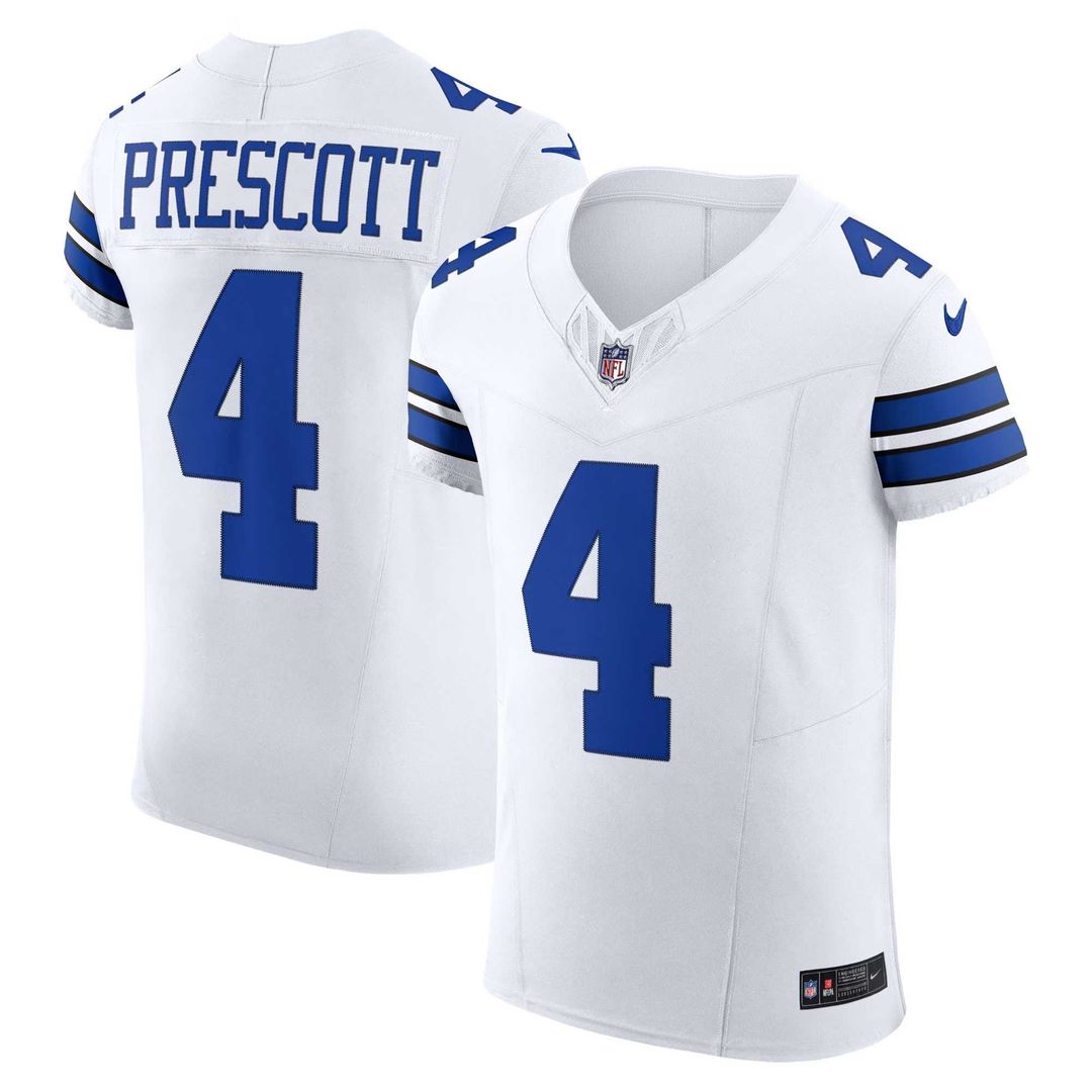 Dallas Cowboys Dak Prescott Nike White Vapor F.U.S.E. Elite Jersey product image 1, provided for visual reference and