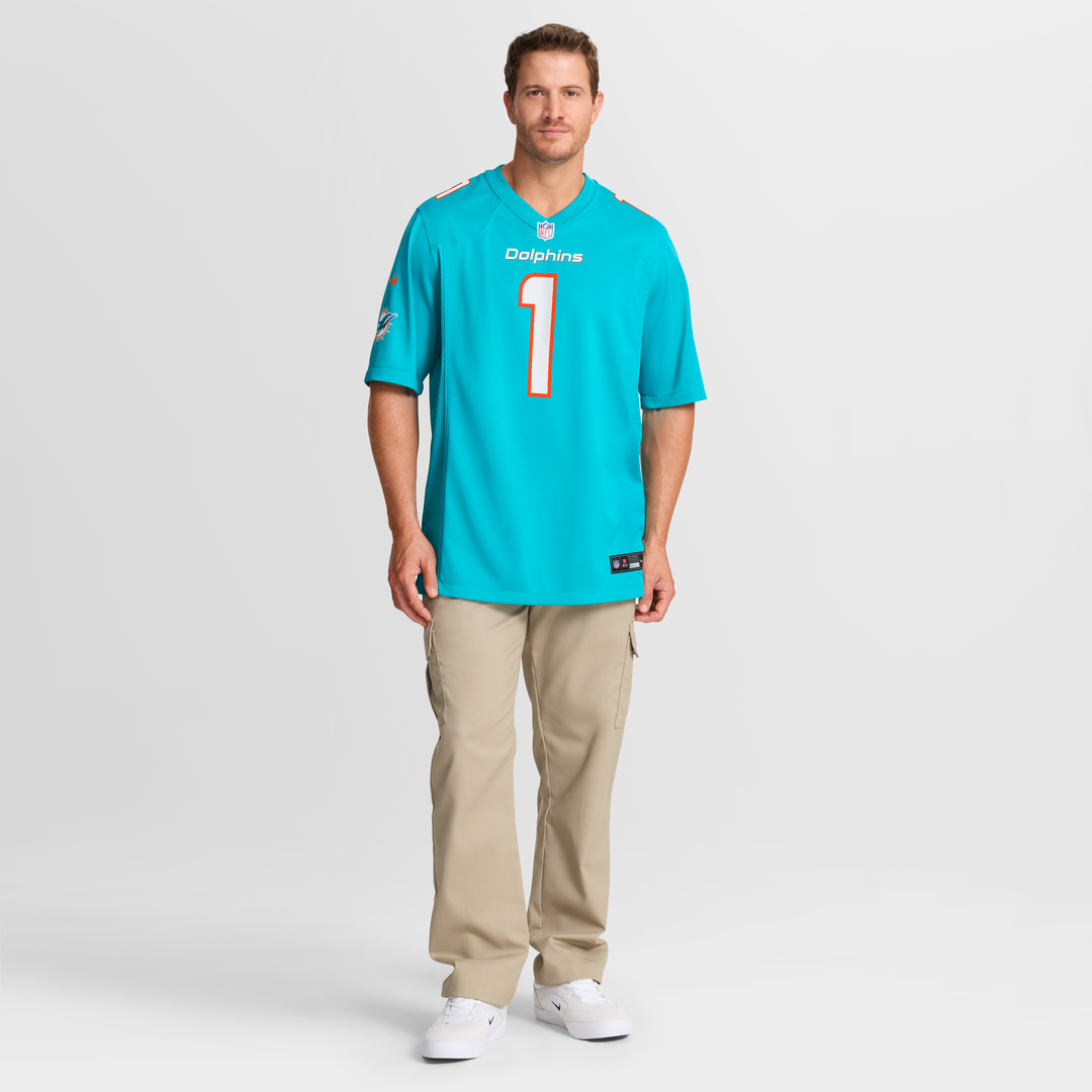 Miami Dolphins Number 1 Dad Nike Aqua Game Jersey product image 7, provided for visual reference and product detail review