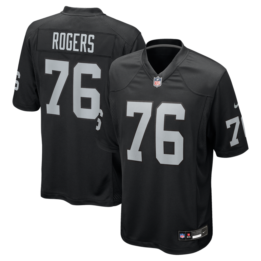 Las Vegas Raiders Caleb Rogers Nike Black Team Game Jersey product image 1, provided for visual reference and product detail