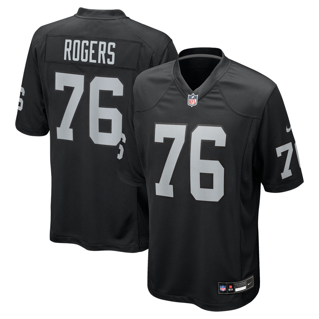 Las Vegas Raiders Caleb Rogers Nike Black Team Game Jersey product image 1, provided for visual reference and product detail