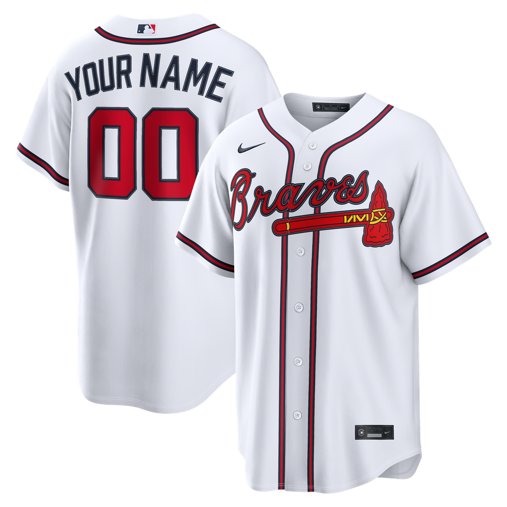 Atlanta Braves Nike White Home Replica Custom Jersey product image 1, provided for visual reference and product detail review