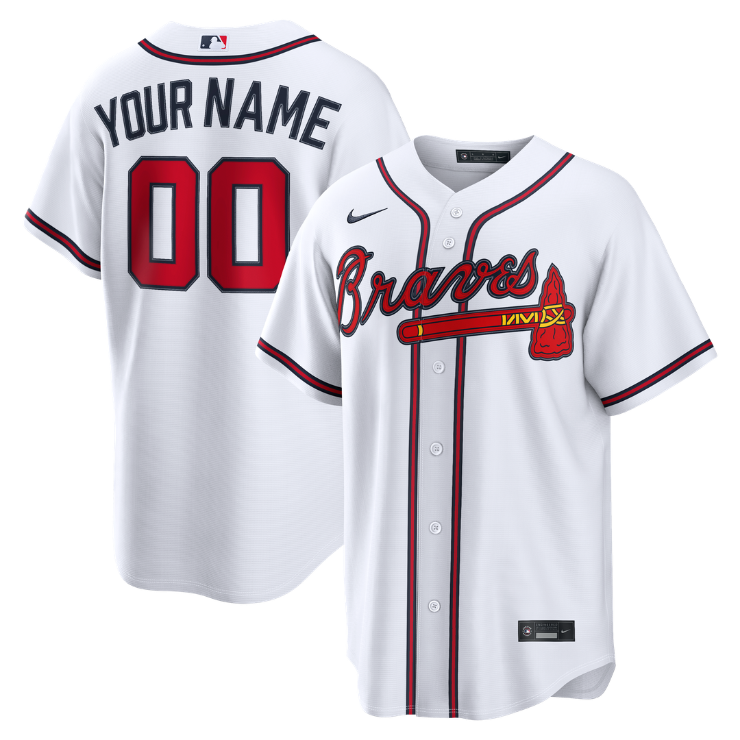 Atlanta Braves Nike White Home Replica Custom Jersey product image 1, provided for visual reference and product detail review