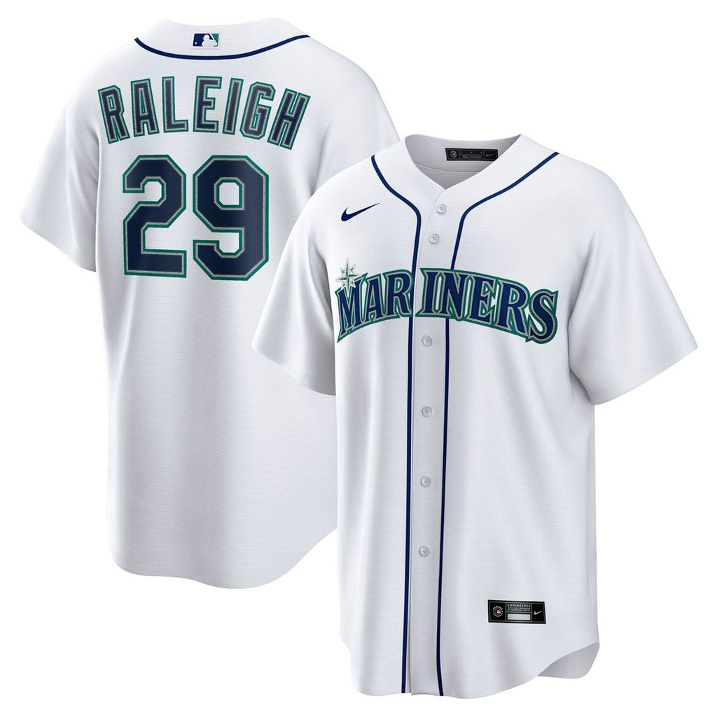 Seattle Mariners Cal Raleigh Nike White Home Replica Player Jersey product image 1, provided for visual reference and
