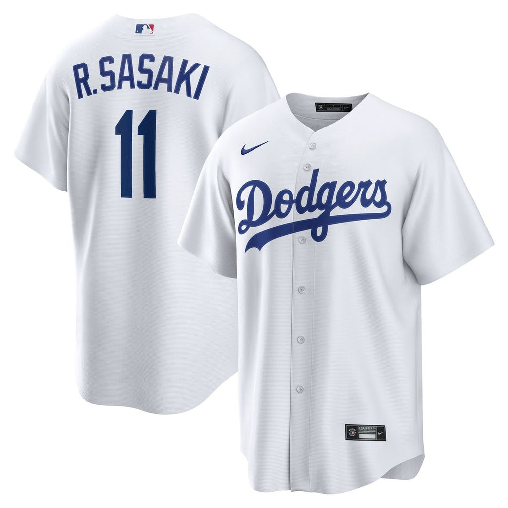 Los Angeles Dodgers Rōki Sasaki Nike White Replica Jersey product image 1, provided for visual reference and product detail