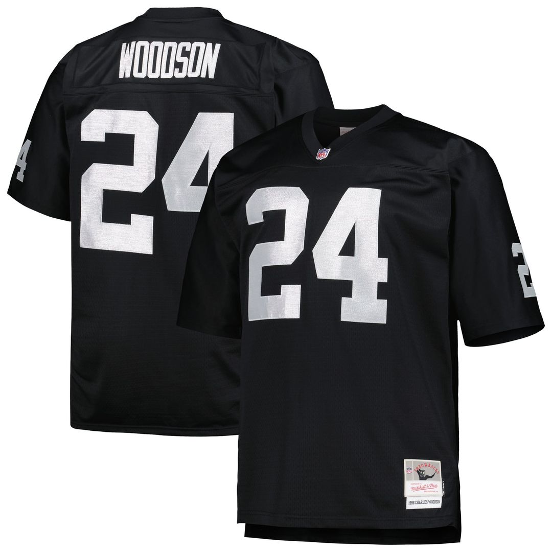 Las Vegas Raiders Charles Woodson Mitchell & Ness Black Big & Tall 1998 Retired Player Replica Jersey product image 1,