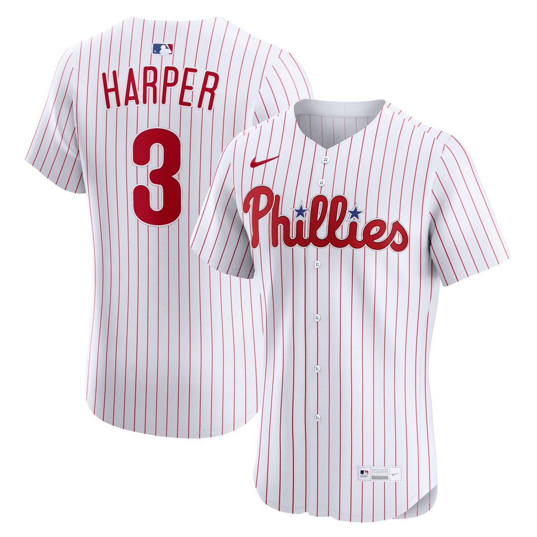 Philadelphia Phillies Bryce Harper Nike White Home Elite Jersey product image 1, provided for visual reference and product