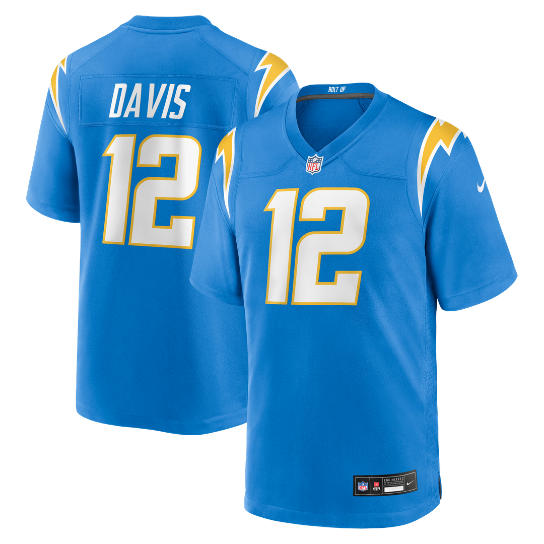 Los Angeles Chargers Derius Davis Nike Powder Blue Team Game Jersey product image 1, provided for visual reference and