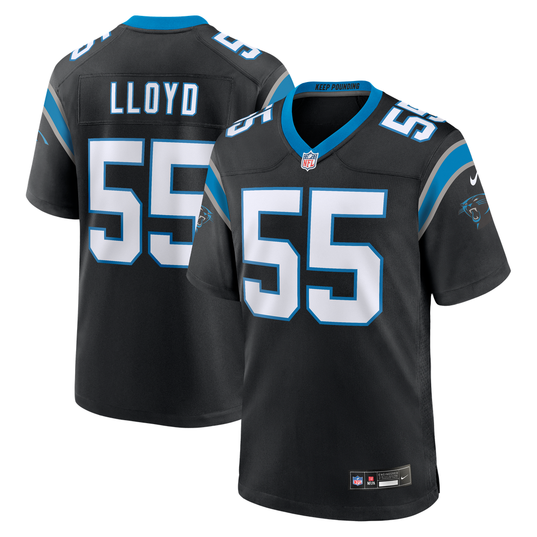 Carolina Panthers Devin Lloyd Nike Black Team Game Jersey product image 1, provided for visual reference and product detail