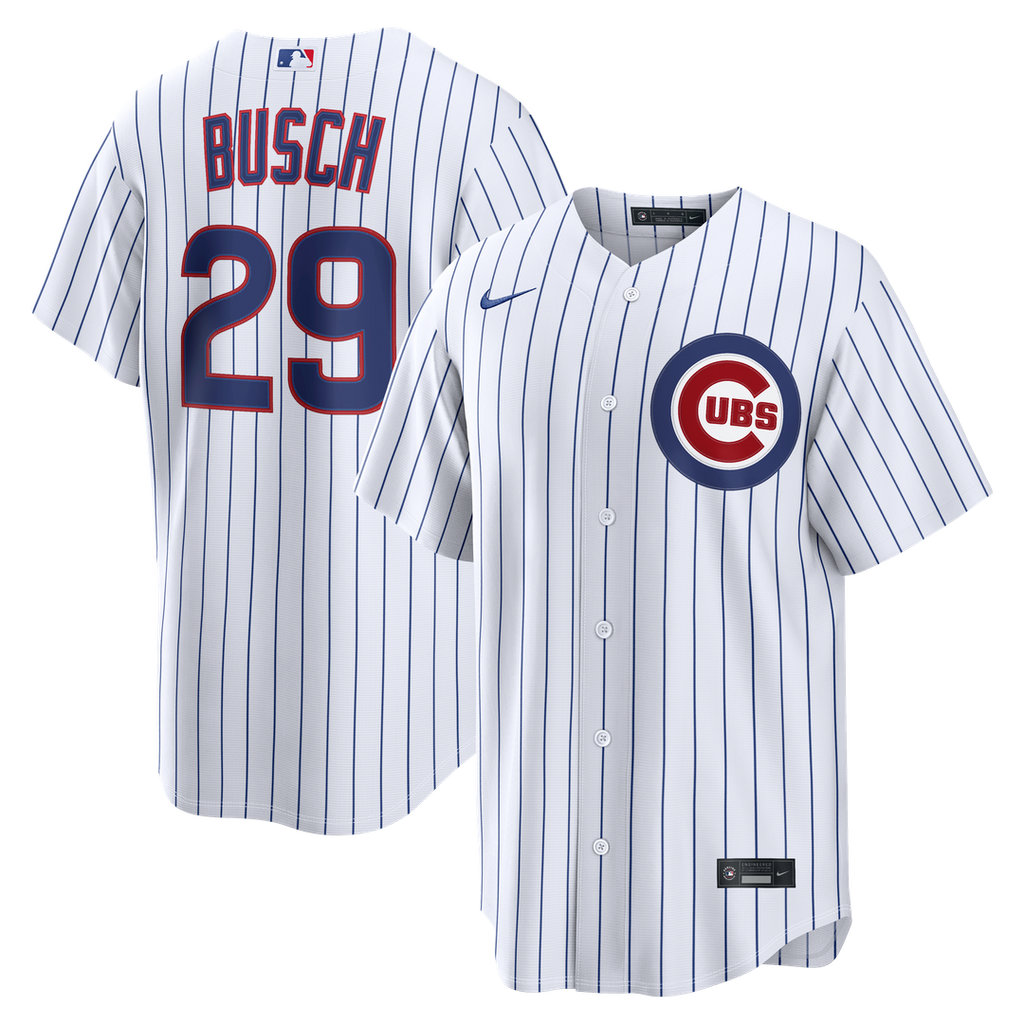 Chicago Cubs Michael Busch Nike White Home Replica Jersey product image 1, provided for visual reference and product detail