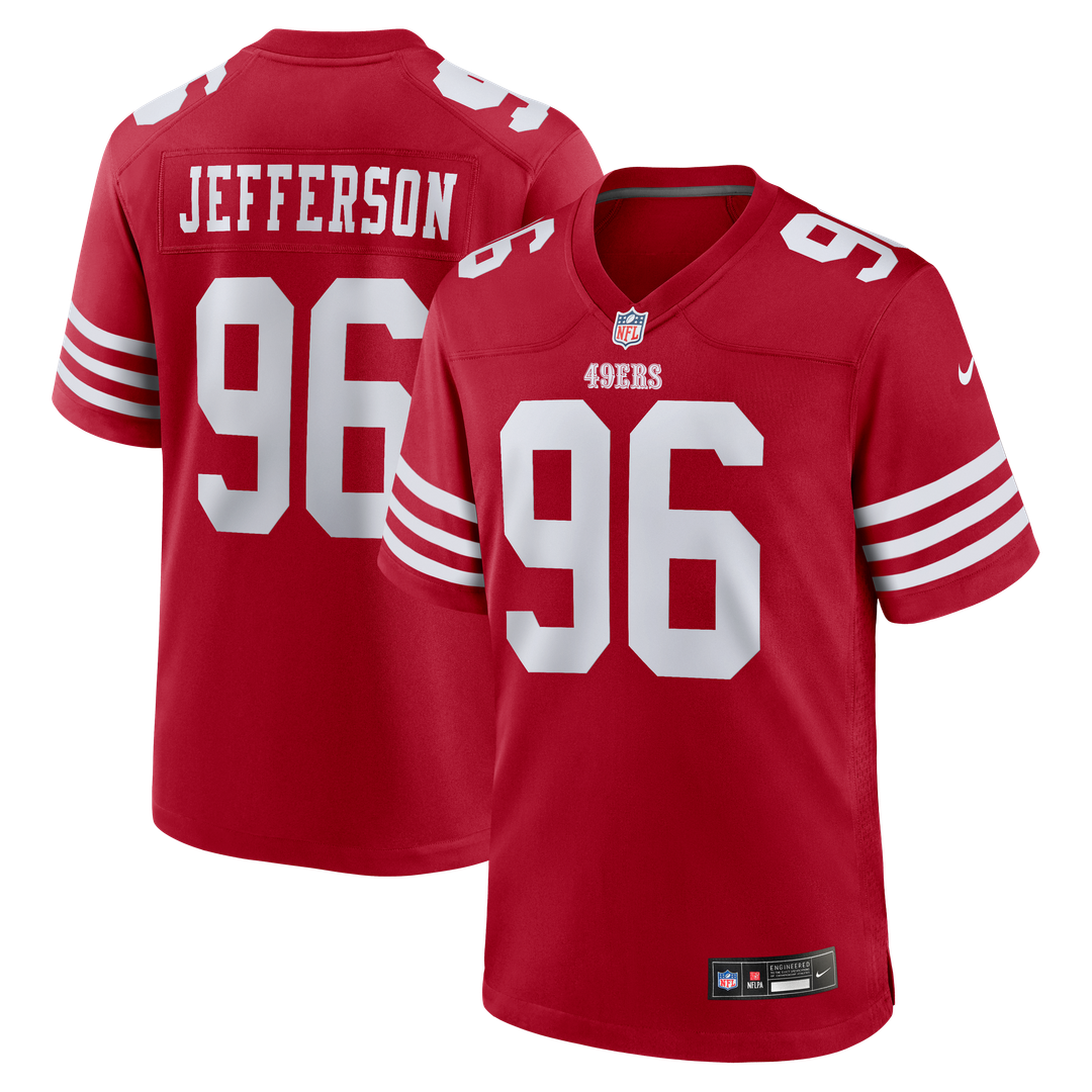 San Francisco 49ers Jordan Jefferson Nike Scarlet Team Game Jersey product image 1, provided for visual reference and