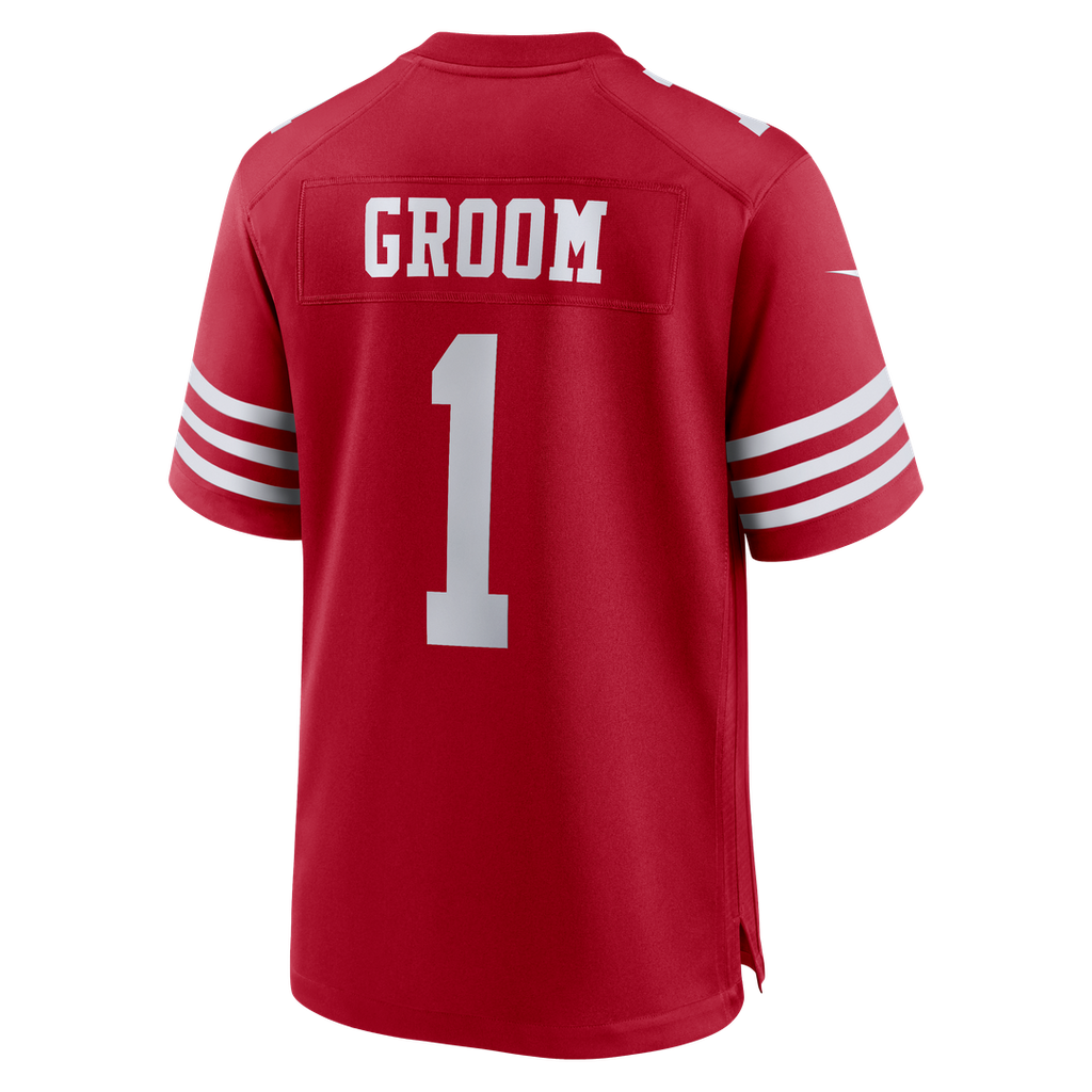 San Francisco 49ers Number 1 Groom Nike Scarlet Game Jersey product image 3, provided for visual reference and product