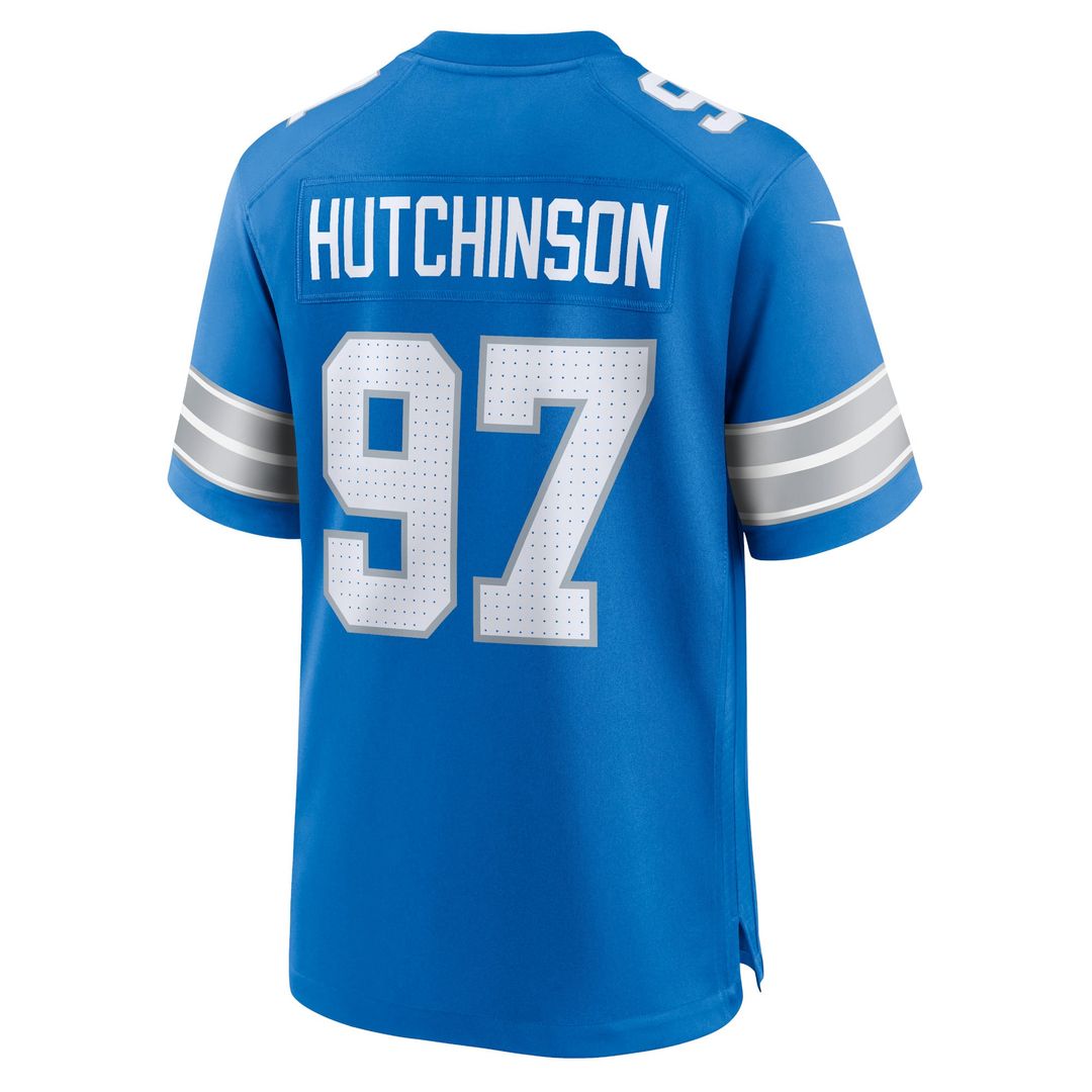 Detroit Lions Aidan Hutchinson Nike Blue Game Jersey product image 3, provided for visual reference and product detail review
