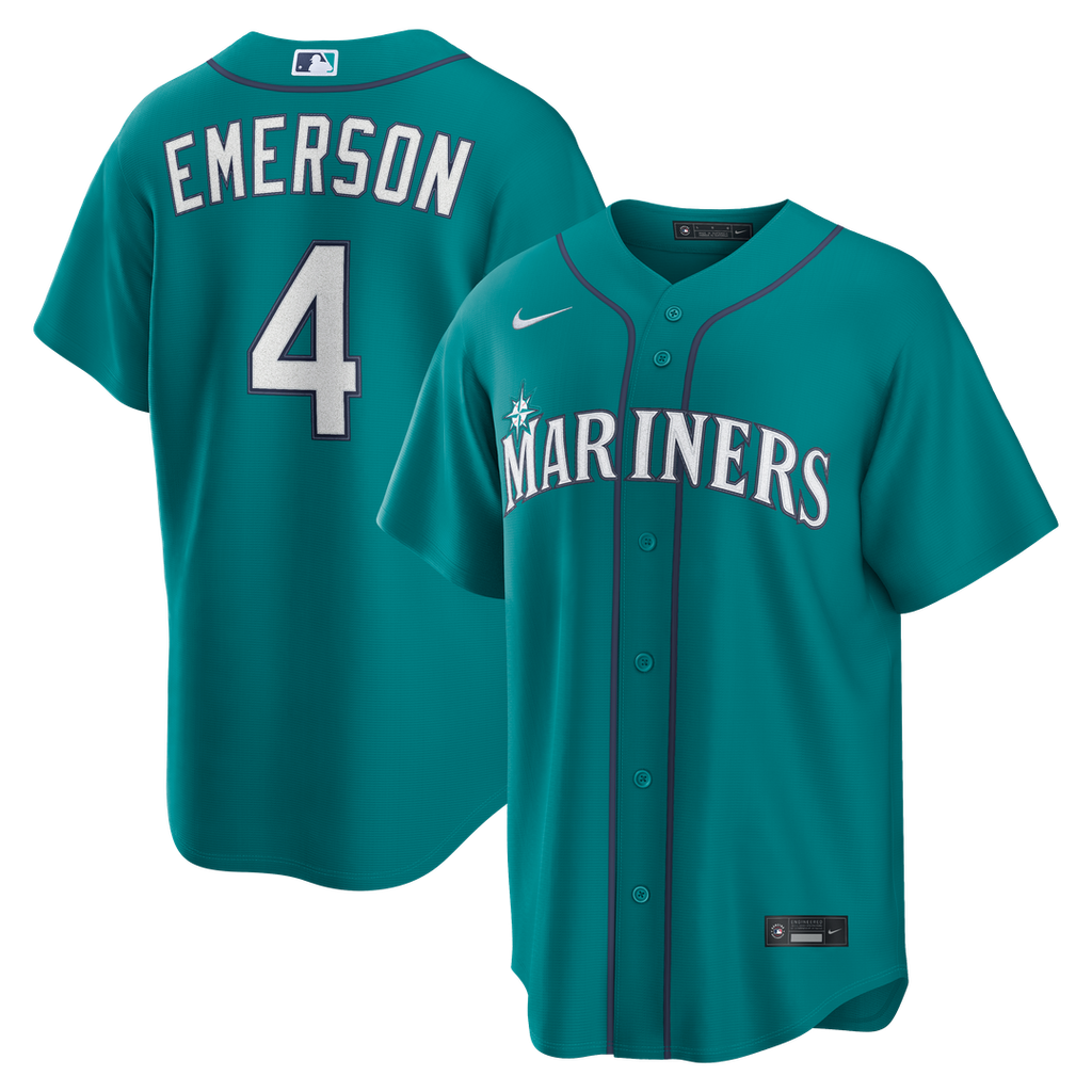 Seattle Mariners Colt Emerson Nike Teal Alternate Replica Jersey product image 1, provided for visual reference and product