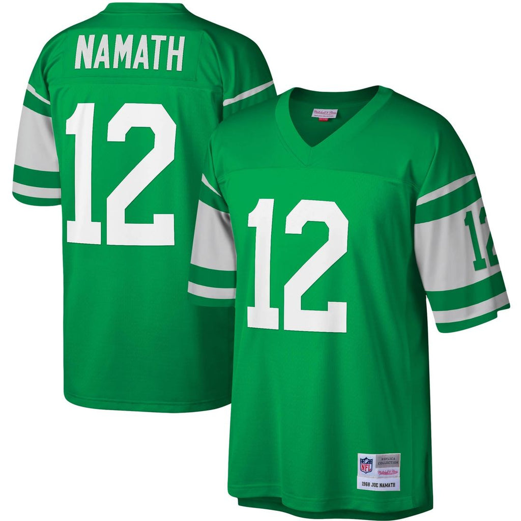 New York Jets Joe Namath Mitchell & Ness Kelly Green Legacy Replica Jersey product image 1, provided for visual reference