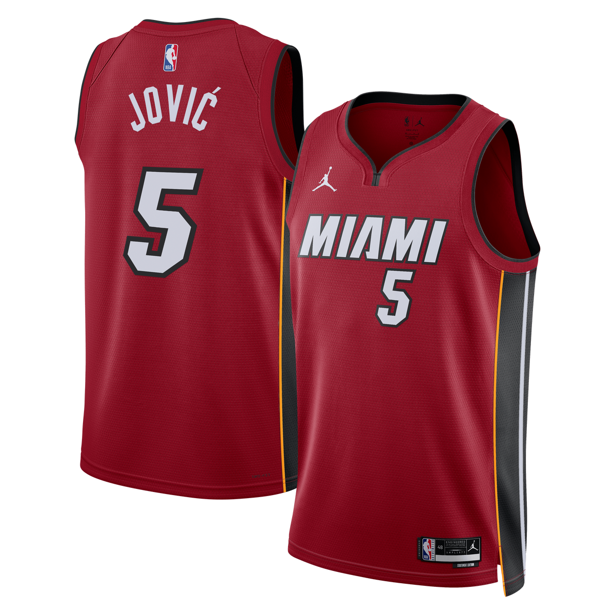 Miami Heat Jordan Brand Statement Edition Swingman Jersey - Red - Nikola Jović - Unisex product image 1, provided for visual
