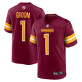 Washington Commanders Number 1 Groom Nike Burgundy Game Jersey product image 1, provided for visual reference and product