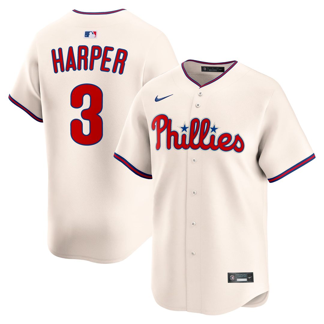 Philadelphia Phillies Bryce Harper Nike Cream Alternate Limited Jersey product image 1, provided for visual reference and