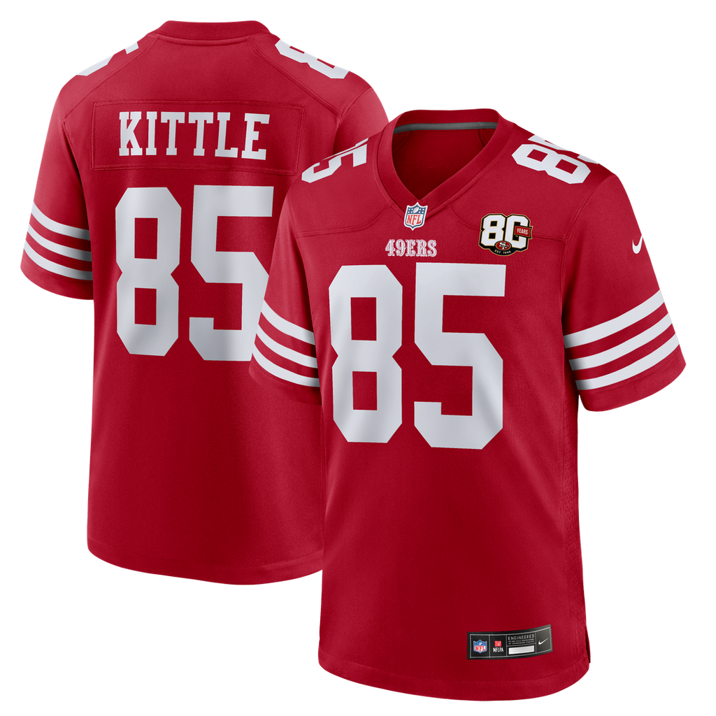 San Francisco 49ers George Kittle Nike Scarlet 80th Anniversary Game Jersey product image 1, provided for visual reference