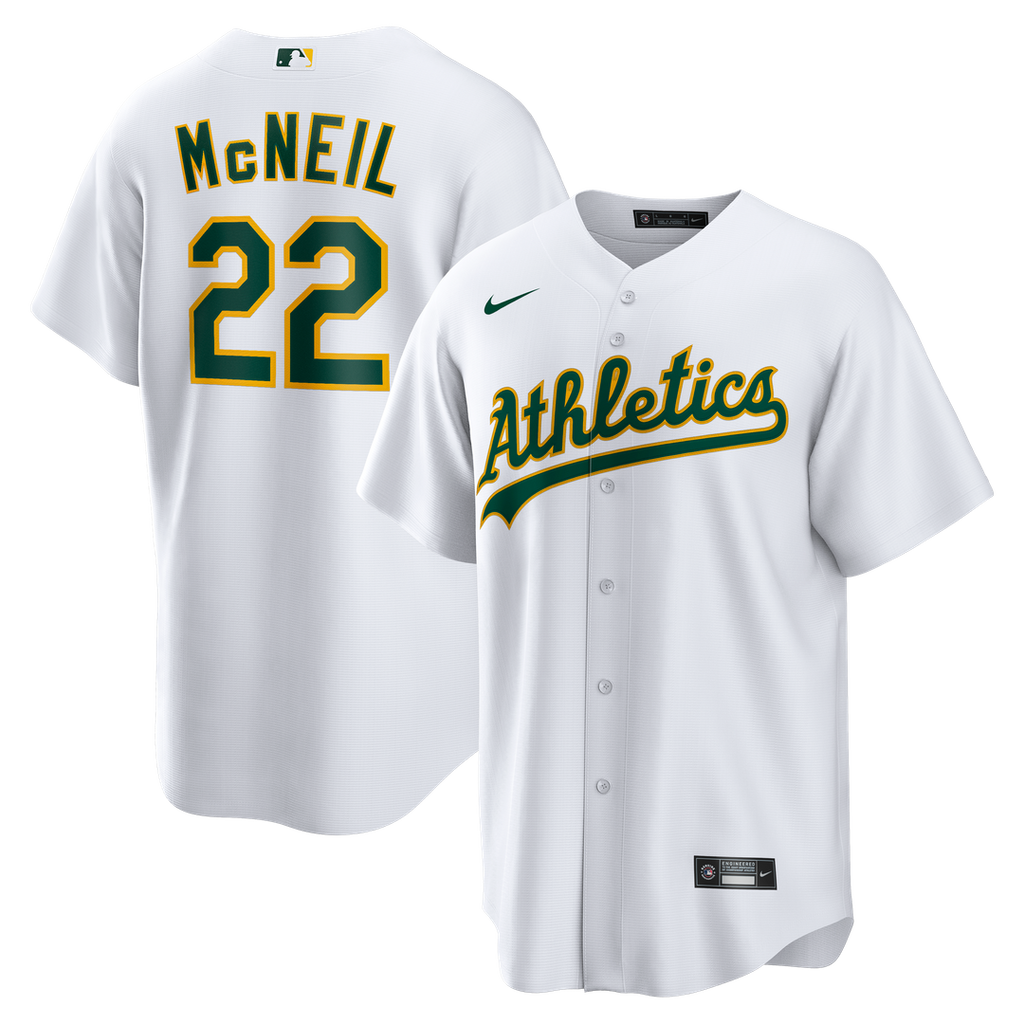 Athletics Jeff McNeil Nike White Home Replica Jersey product image 1, provided for visual reference and product detail review