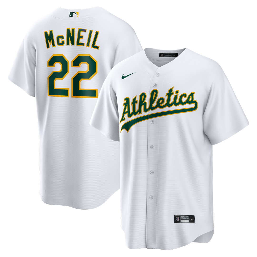 Athletics Jeff McNeil Nike White Home Replica Jersey product image 1, provided for visual reference and product detail review