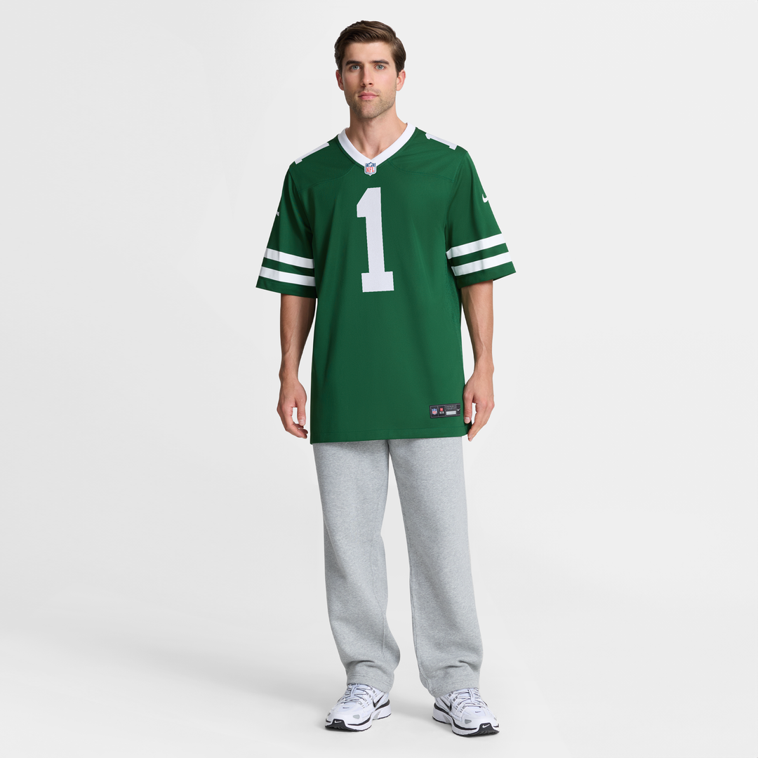 New York Jets Number 1 Groom Nike Legacy Green Game Jersey product image 7, provided for visual reference and product detail