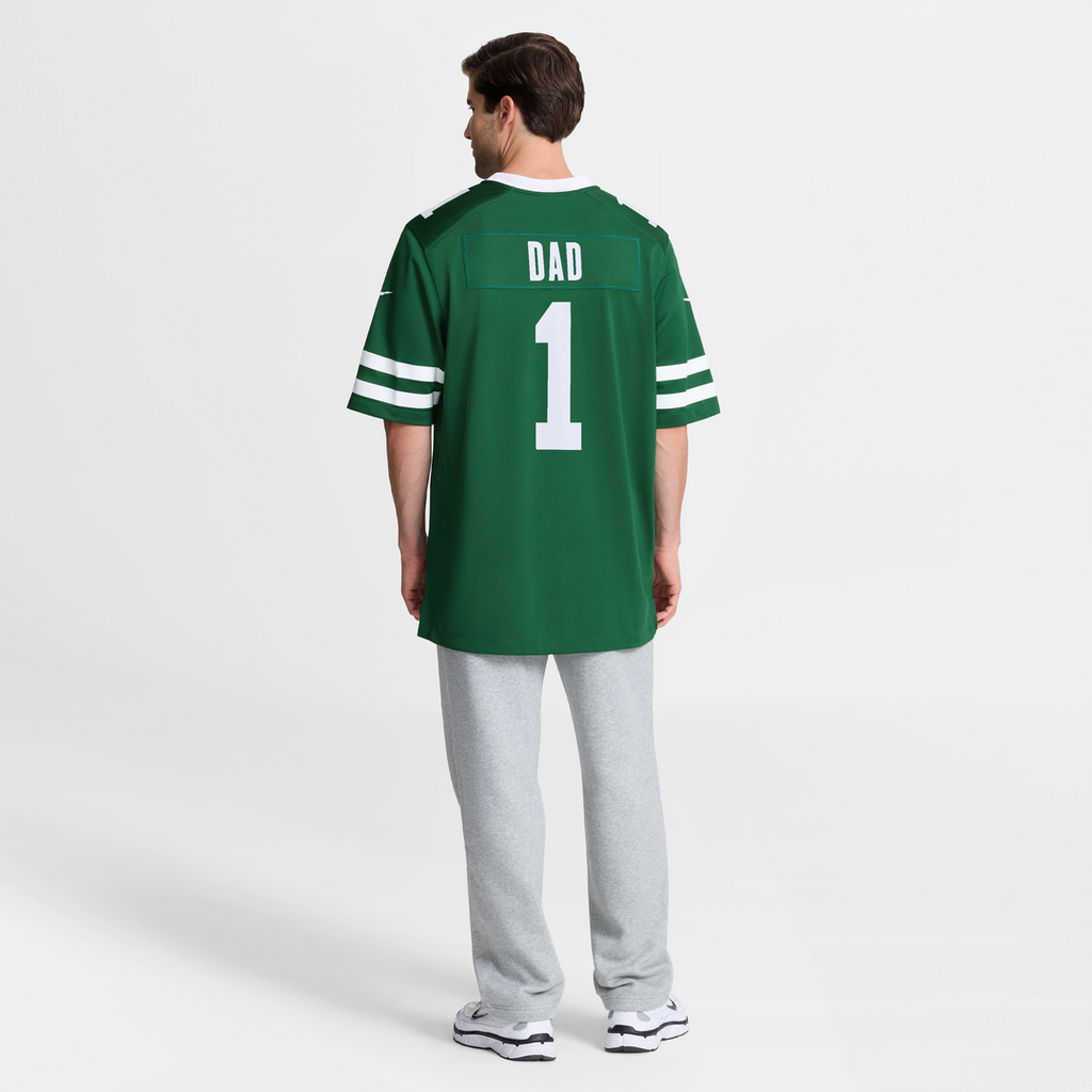 New York Jets Nike Legacy Green #1 Dad Game Jersey product image 8, provided for visual reference and product detail review