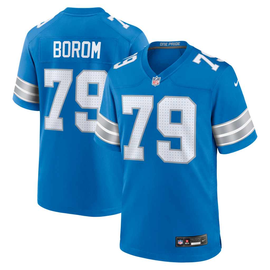Detroit Lions Larry Borom Nike Blue Team Game Jersey product image 1, provided for visual reference and product detail review