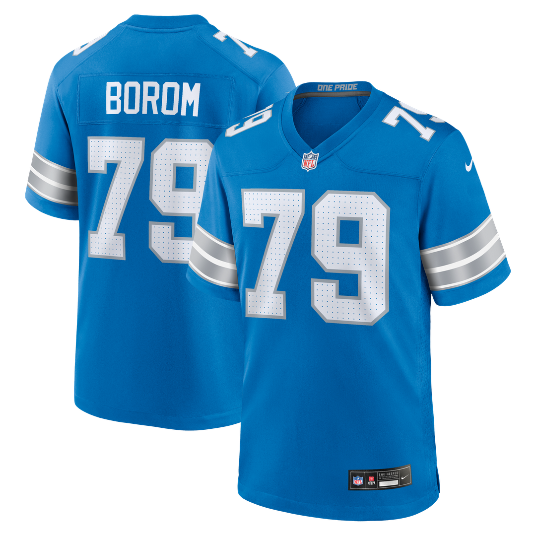 Detroit Lions Larry Borom Nike Blue Team Game Jersey product image 1, provided for visual reference and product detail review