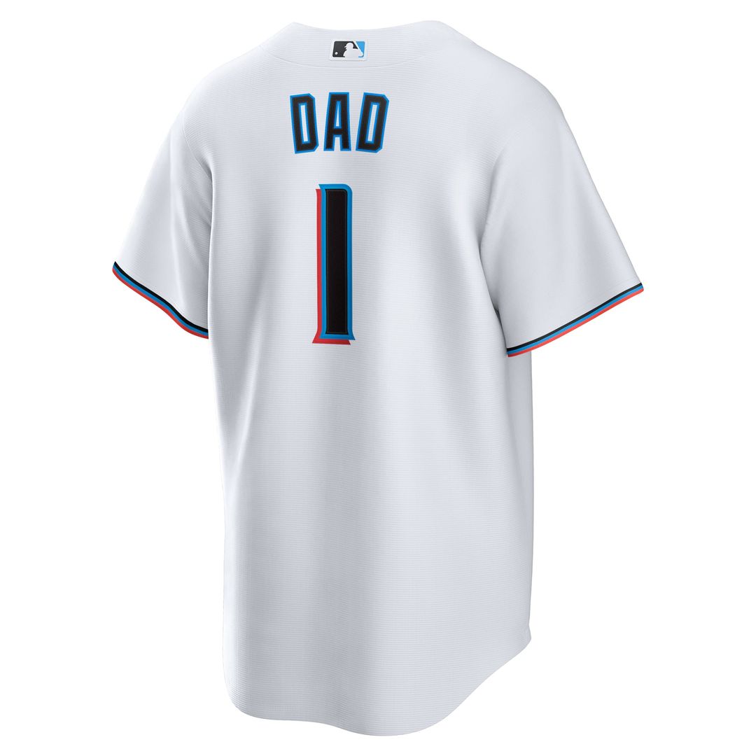 Miami Marlins Nike White #1 Dad Home Replica Jersey product image 3, provided for visual reference and product detail review